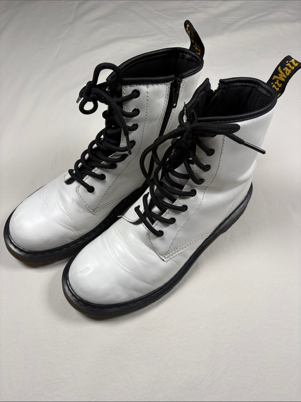 Dr. Martens White Lace-Up Combat Boots with Black Trim - Picture 1 of 8